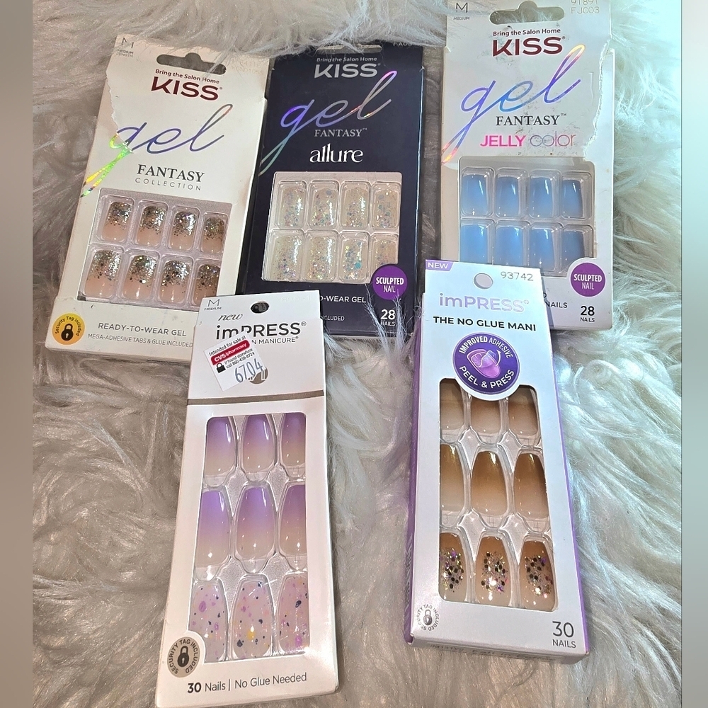 Kiss Gel Fantasy Allure Impress Medium Glitter 5pc bundle NEW